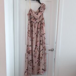 NWT Adrianna Papell Blush Chiffon One-Shoulder Gown